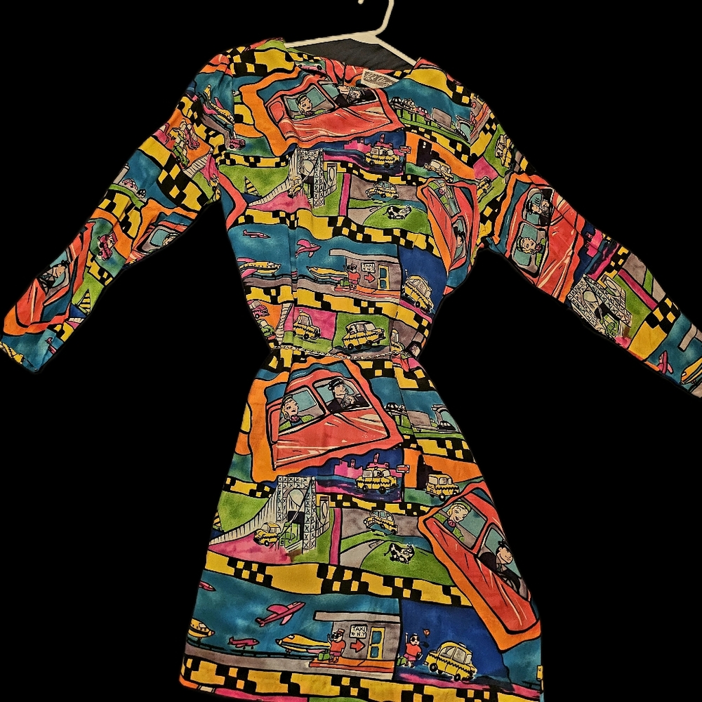 Colorful Retro Novelty Print Long Sleeve Dress